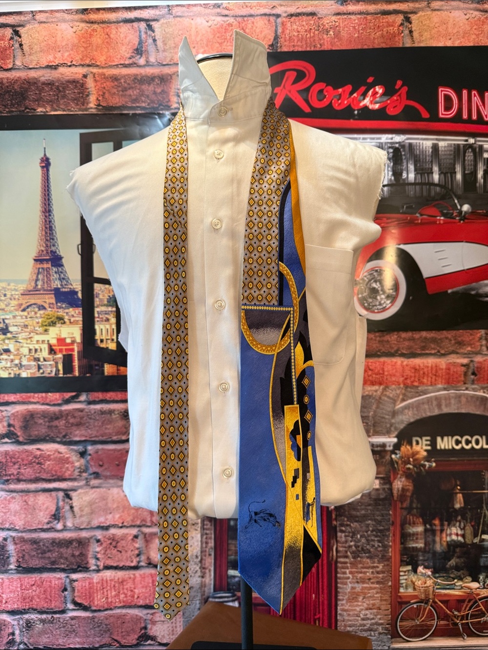Silk Geometric & Abstract Patterned Tie Set - Blue and Gold
